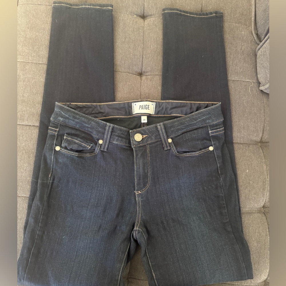 PAIGE Dark Rinse Straight Leg Jeans